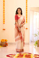 Attractive Red and white colour Handwoven Tussar Dupion Model silk Saree