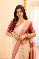 Attractive Red and white colour Handwoven Tussar Dupion Model silk Saree