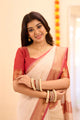 Attractive Red and white colour Handwoven Tussar Dupion Model silk Saree