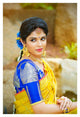 Attractive Yellow and Blue colour Handwoven Tussar Dupion Model silk Saree