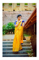Attractive Yellow and Blue colour Handwoven Tussar Dupion Model silk Saree