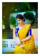 Attractive Yellow and Blue colour Handwoven Tussar Dupion Model silk Saree