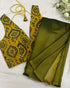 Beautiful Mahendi colour Handwoven Tussar Dupion Model silk Saree