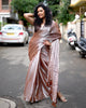 Catchy Brown colour Handwoven Tussar Dupion Model silk Saree