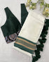 Catchy -White & Green  Mangalagiri Plain Cotton Saree - PC-35
